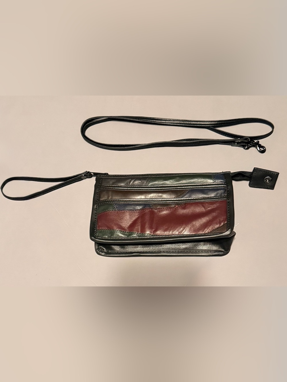 ✨Handmade✨Black & Burgundy Leather Crossbody Bag